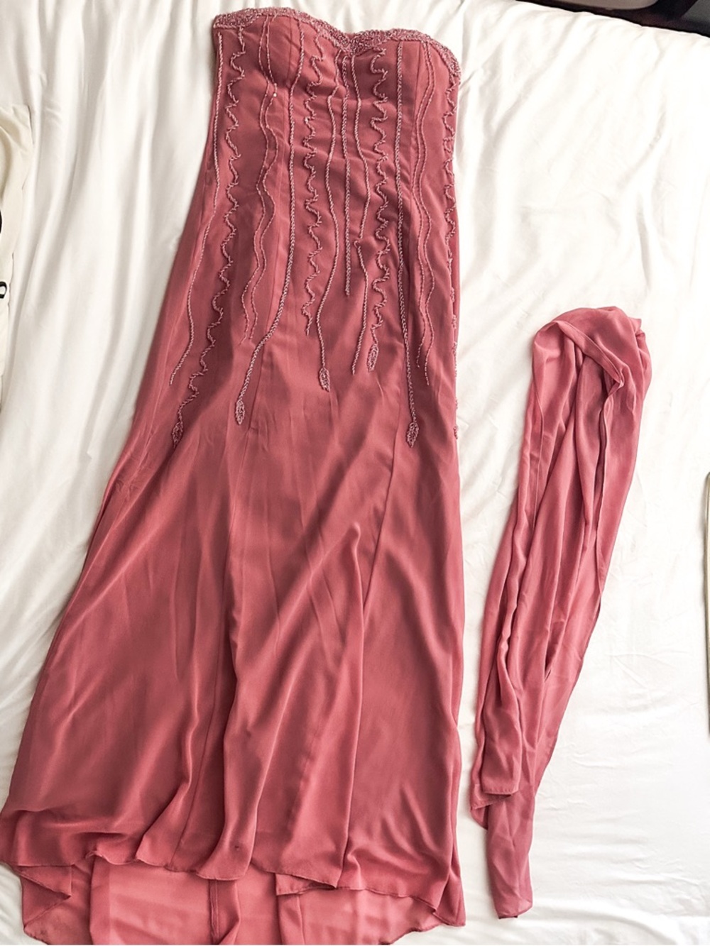 Strapless Rose Dust Evening Gown with Sheer Shawl - Picture 4 of 4